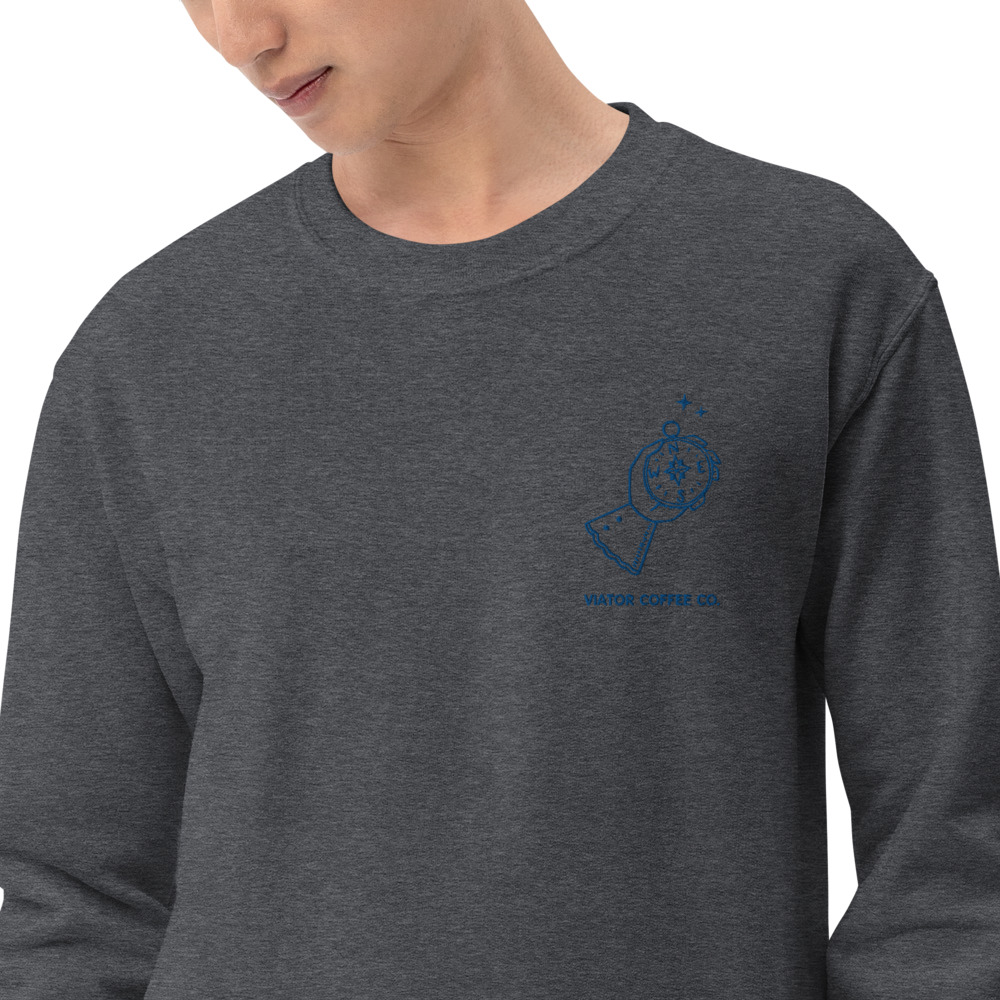 【関税込み】Crewneck sweatshirt with Compass embroidery Embroidered Compass Crewneck Sweatshirt - Viator Coffee